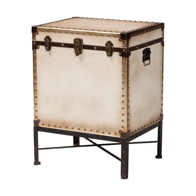 Laura Vintage White Canvas Lift-Top Trunk End Table, WHITE, alternate image number 2