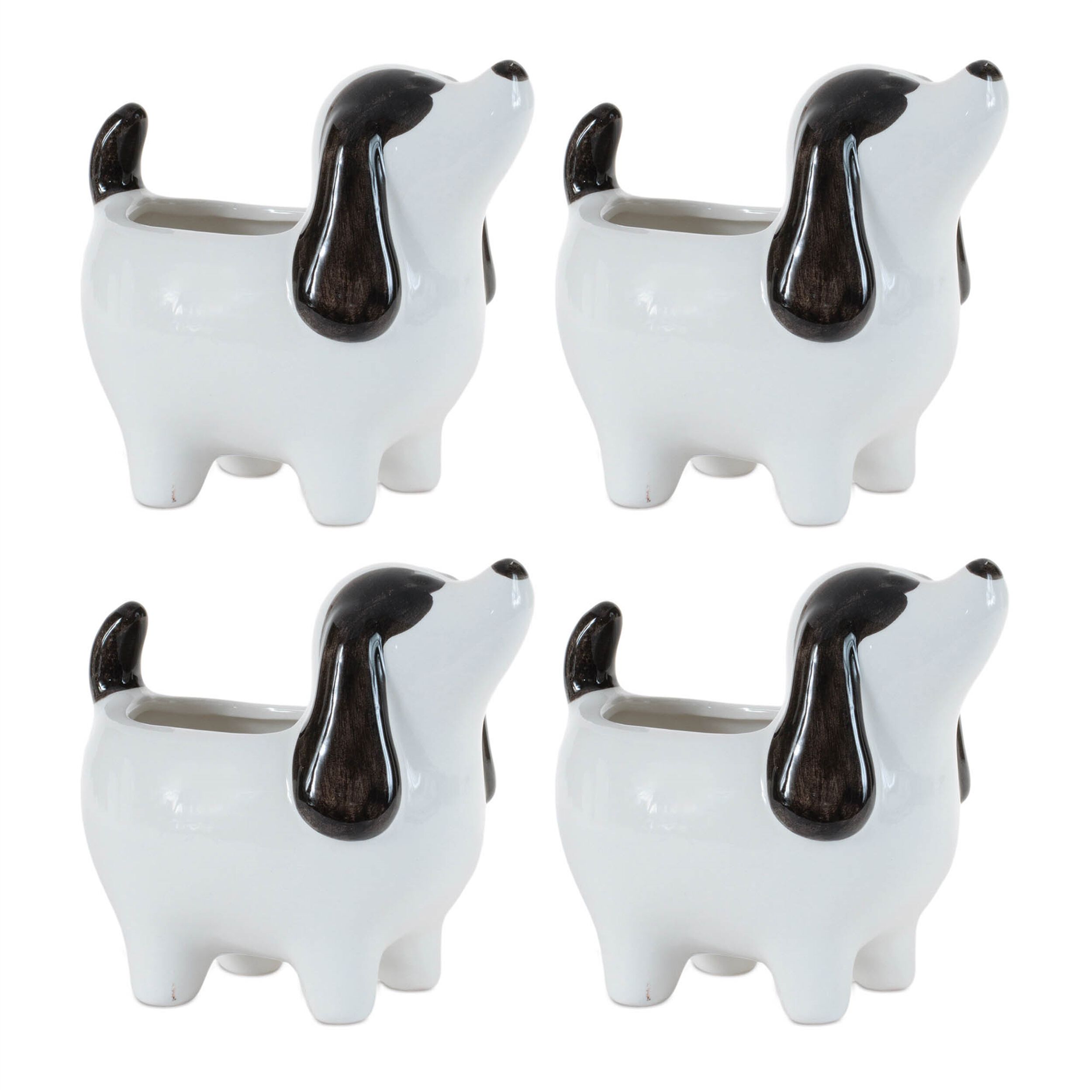 Puppy Dog Planter Set of 4, WHITE BLACK, alternate image number 1