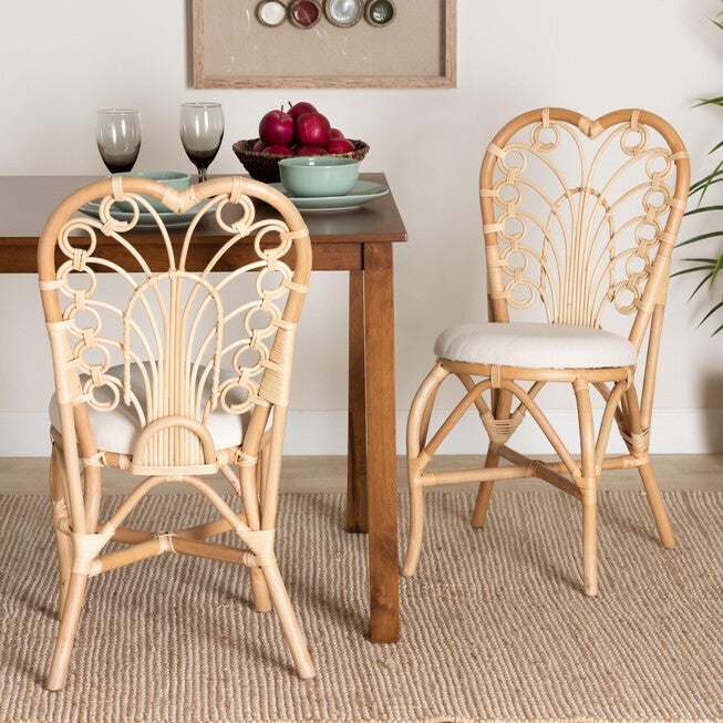 Jerica Modern Bohemian Natural Brown Rattan Dining Chair, WHITE, hi-res image number 0