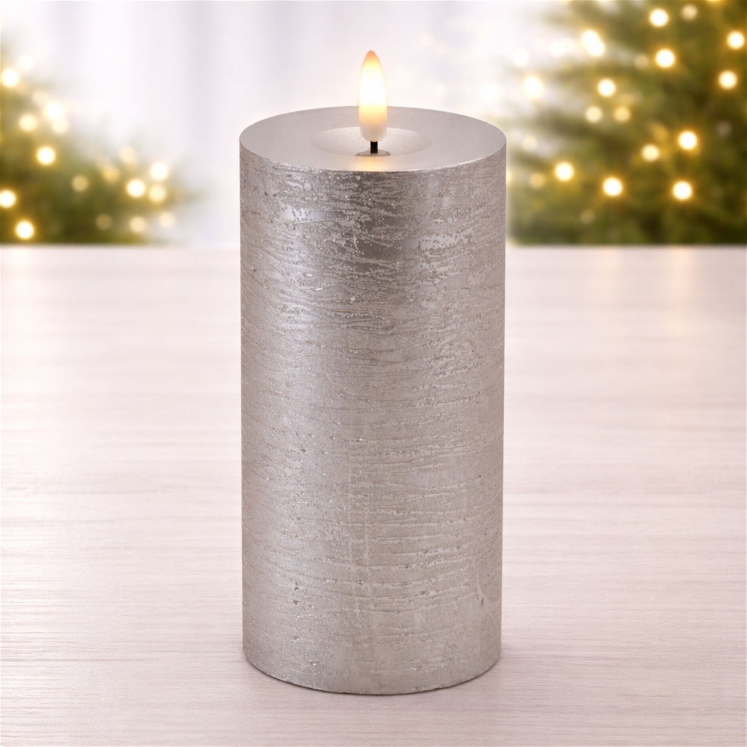Metallic FIA Wick LED Candle (Set of 2), SILVER, alternate image number 1