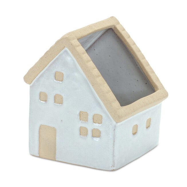 House Planter (Set of 3) 5.5 inchesL x 4.75 inchesH, 4.5 inchesL x 5.5 inchesH, 3.5 inchesL x 6.25 inchesH Porcelain, WHITE/BROWN, alternate image number null