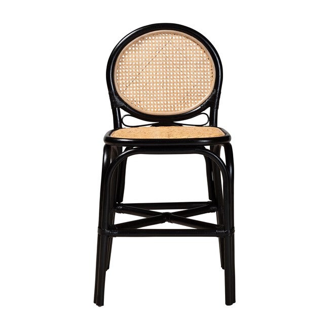 Ayana Mid-Century Modern Two-Tone Black And Natural Brown Rattan Counter Stool, , on-hover image number null