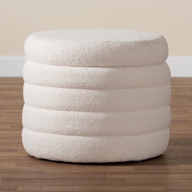 Tabitha Modern And Contemporary Ivory Boucle Upholstered Storage Ottoman, , alternate image number null