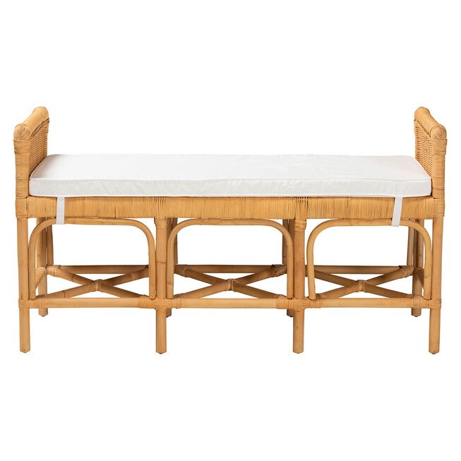 Nairi Modern Bohemian Natural Brown Rattan Bench, , on-hover image number 1