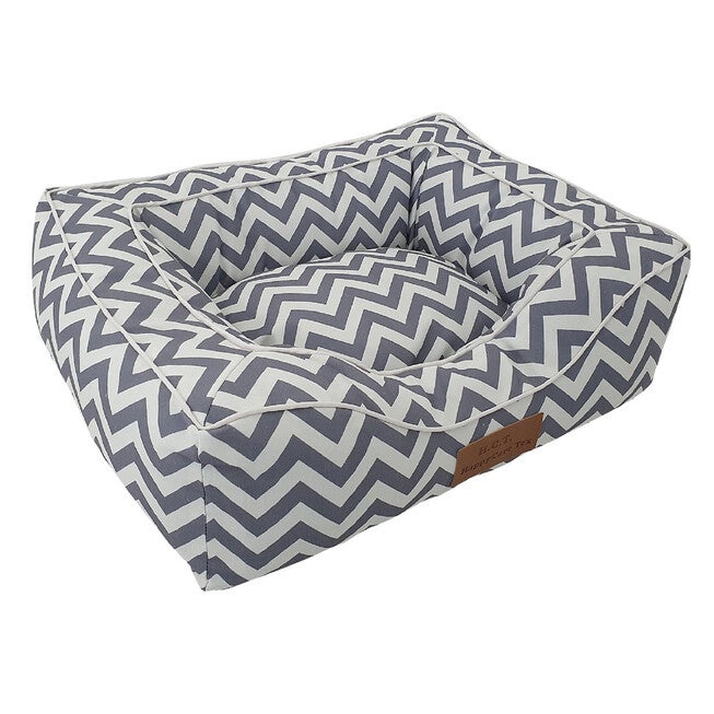 Chevron poly-cotton bolster with detachable faux fur cushion, Small Size, , alternate image number null