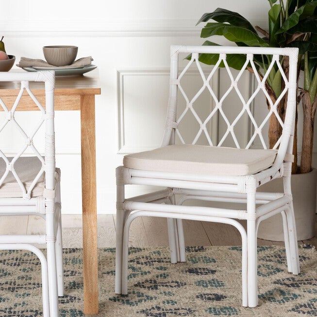 Carwyn Bohemian White Rattan Dining Chair, WHITE, hi-res image number null