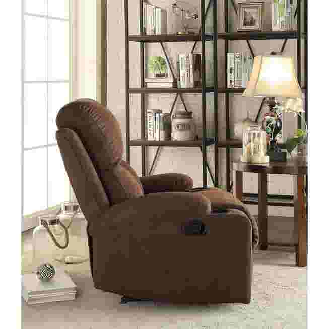 Brown recliner with armrest controls