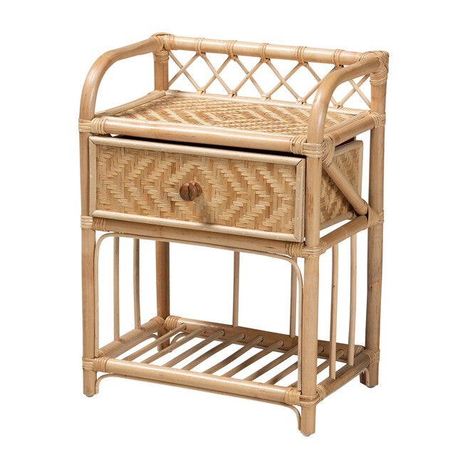 Kobie Modern Bohemian Natural Brown Rattan 1-Drawer Nightstand, NATURAL BROWN, hi-res image number null