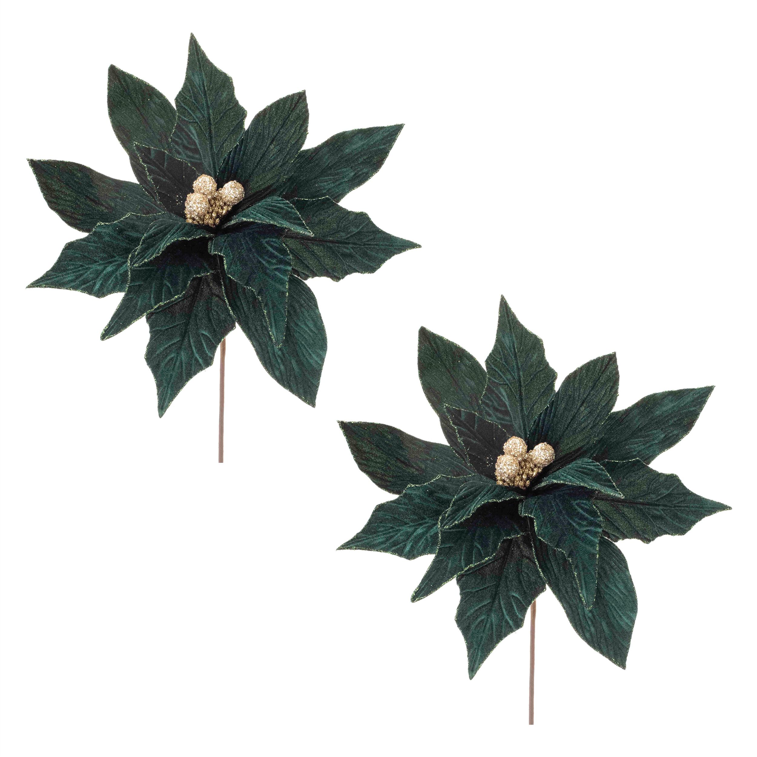 Forest Green Poinsettia Stem (Set of 2), GREEN, hi-res image number 0
