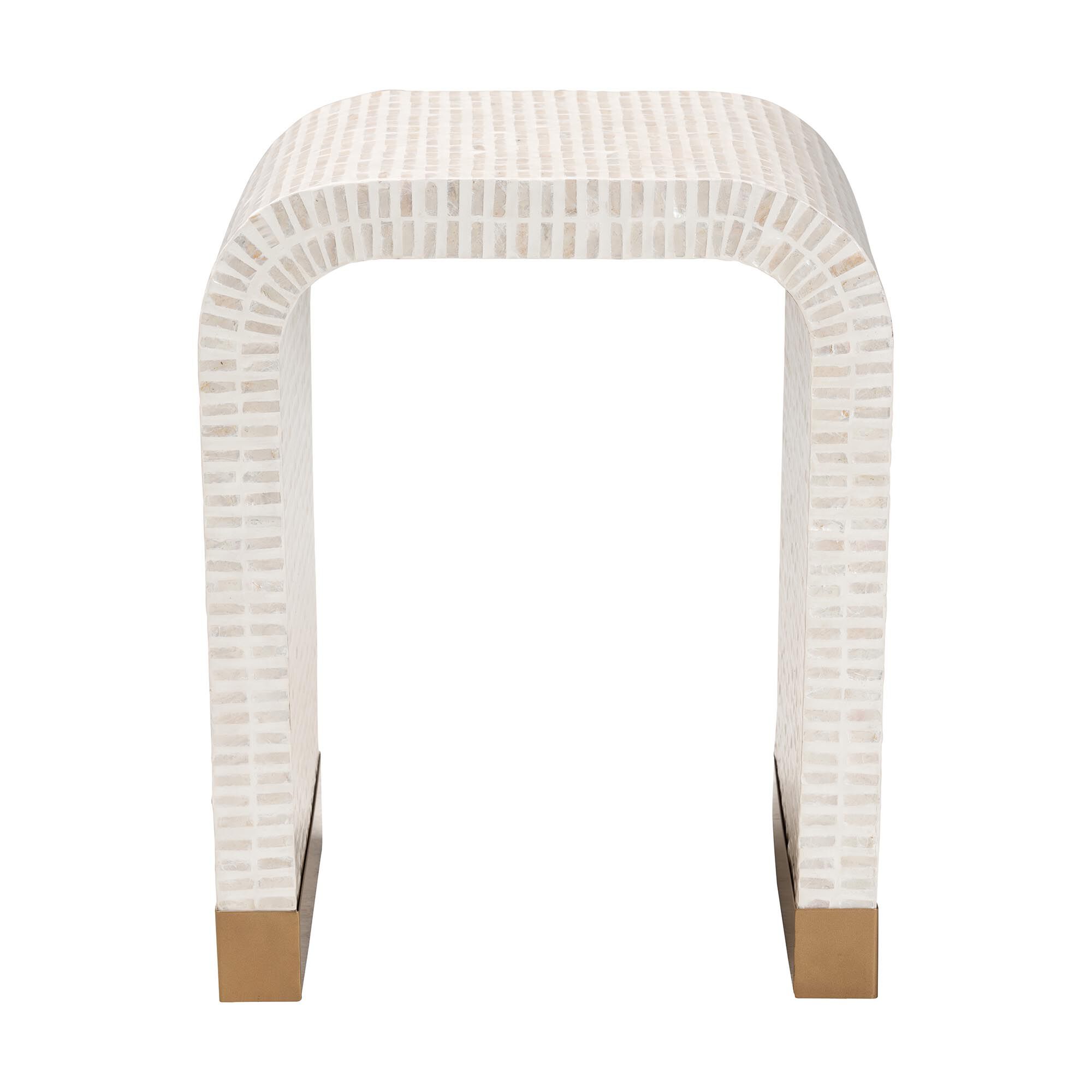 Carlyn Coastal Beige and White Mother of Pearl Capiz Shell End Table, BEIGE, alternate image number 2