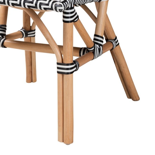 Wagner Modern French Black And White Weaving And Natural Rattan Bistro Chair, , alternate image number 4