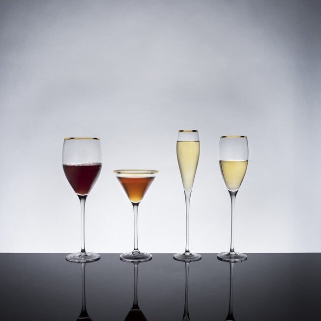 Gold-Rimmed Crystal Champagne Flutes, , on-hover image number null