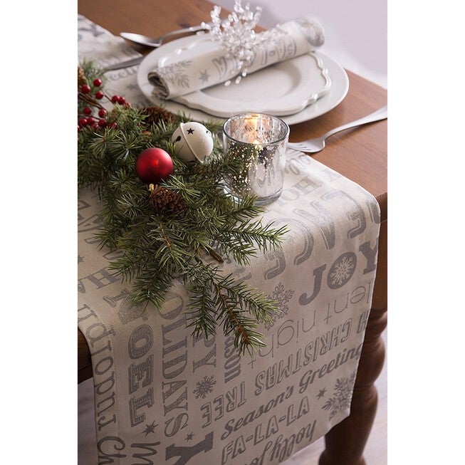 Silver Christmas Collage Table Runner 14x108, , alternate image number null