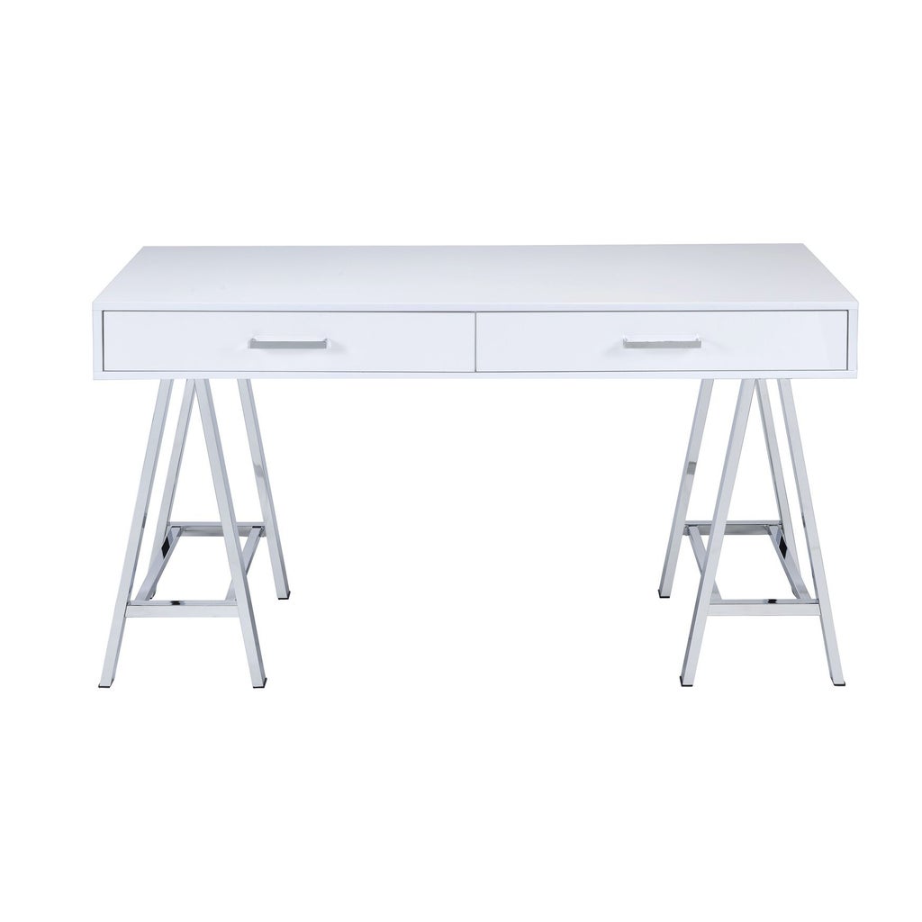 White desk with two drawers and trestle legs