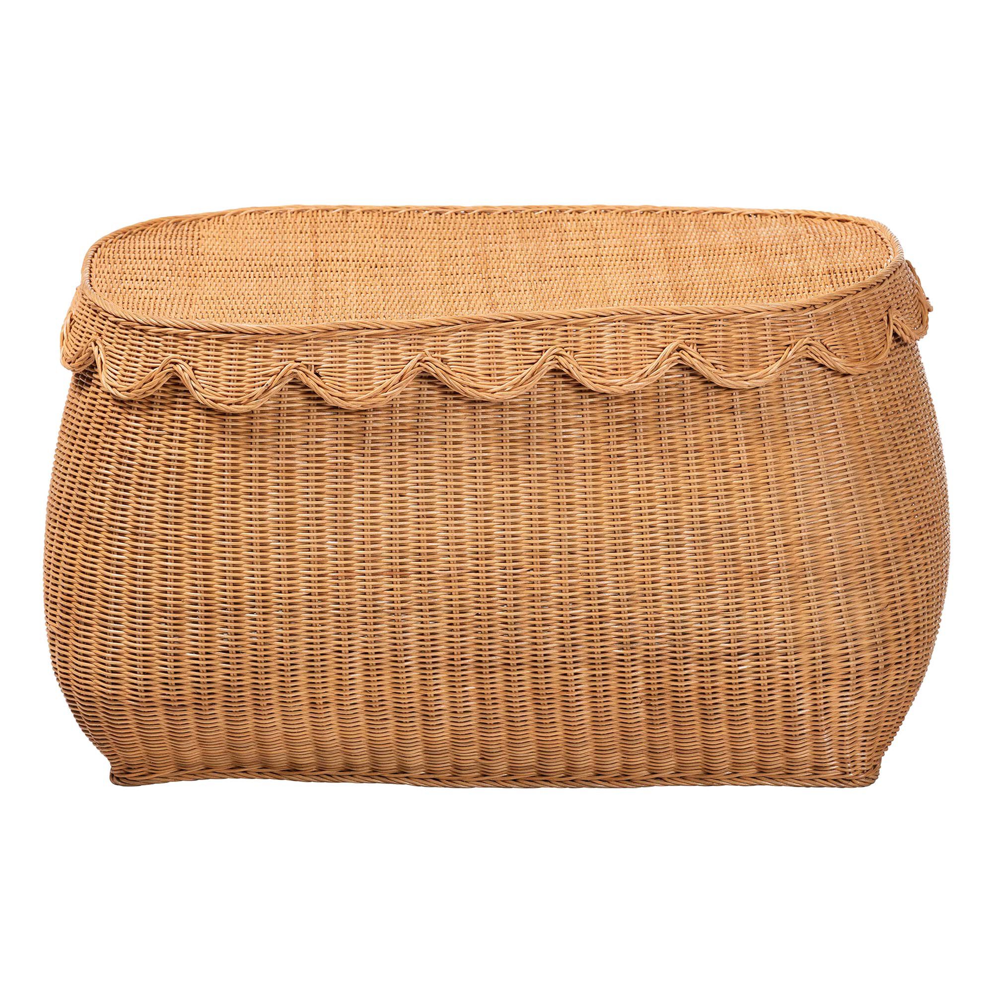 Ayleen Natural Rattan Basket with Scalloped Lid - Large, HONEY, alternate image number 3