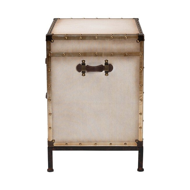 Laura Vintage White Canvas 2-Drawer End Table Trunk, WHITE, alternate image number null