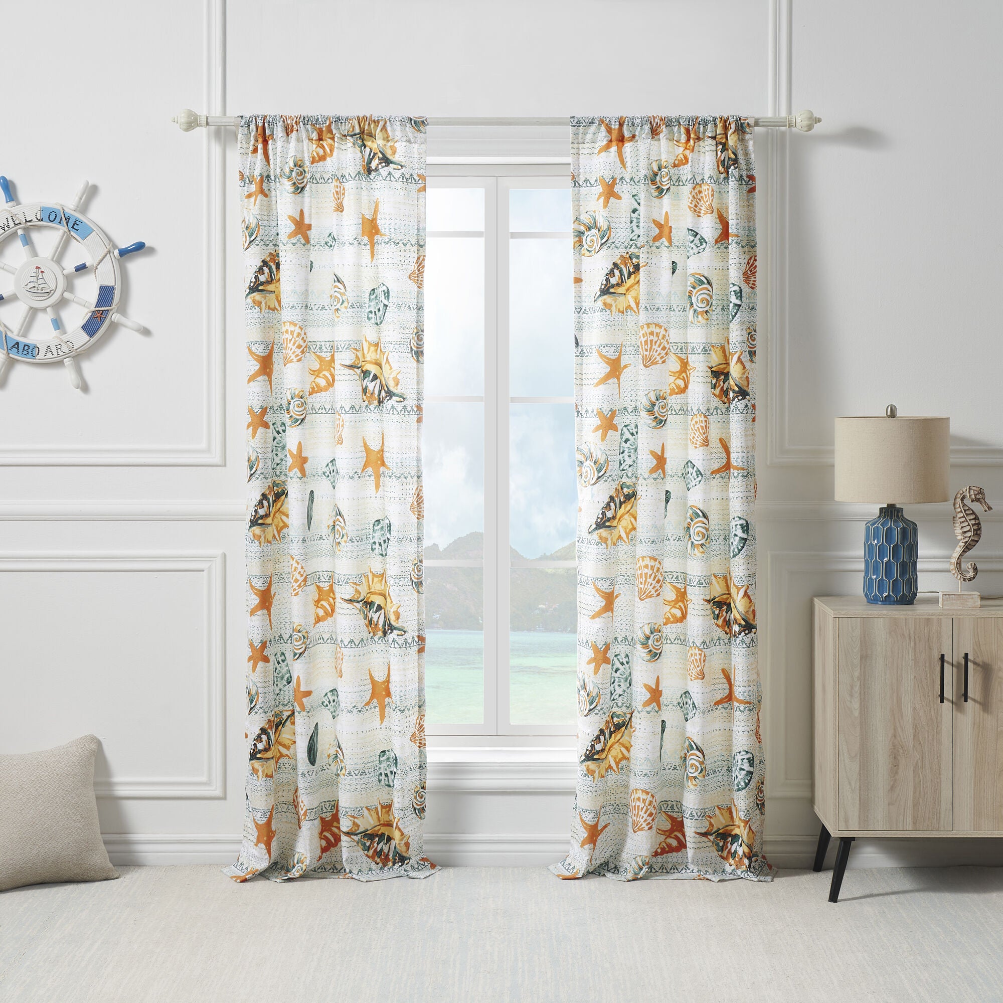 Greenland Home Fashions&trade; Kona Window Curtain Panels, Set of 2, OCEAN, alternate image number 1
