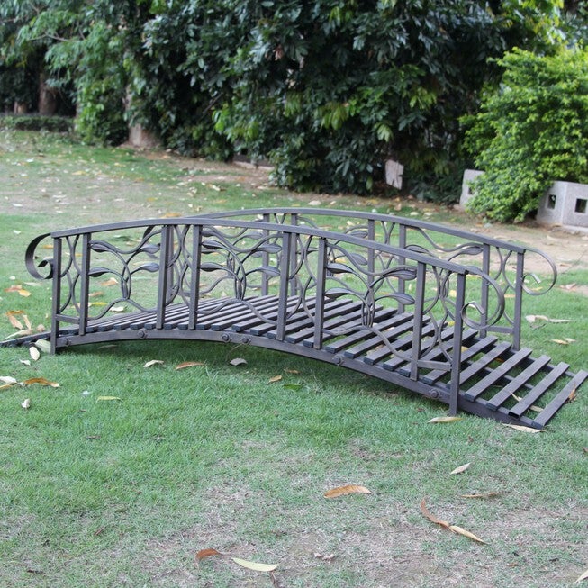 Coral Coast Willow Creek 6 Ft Metal Garden Bridge, BLACK, hi-res image number null
