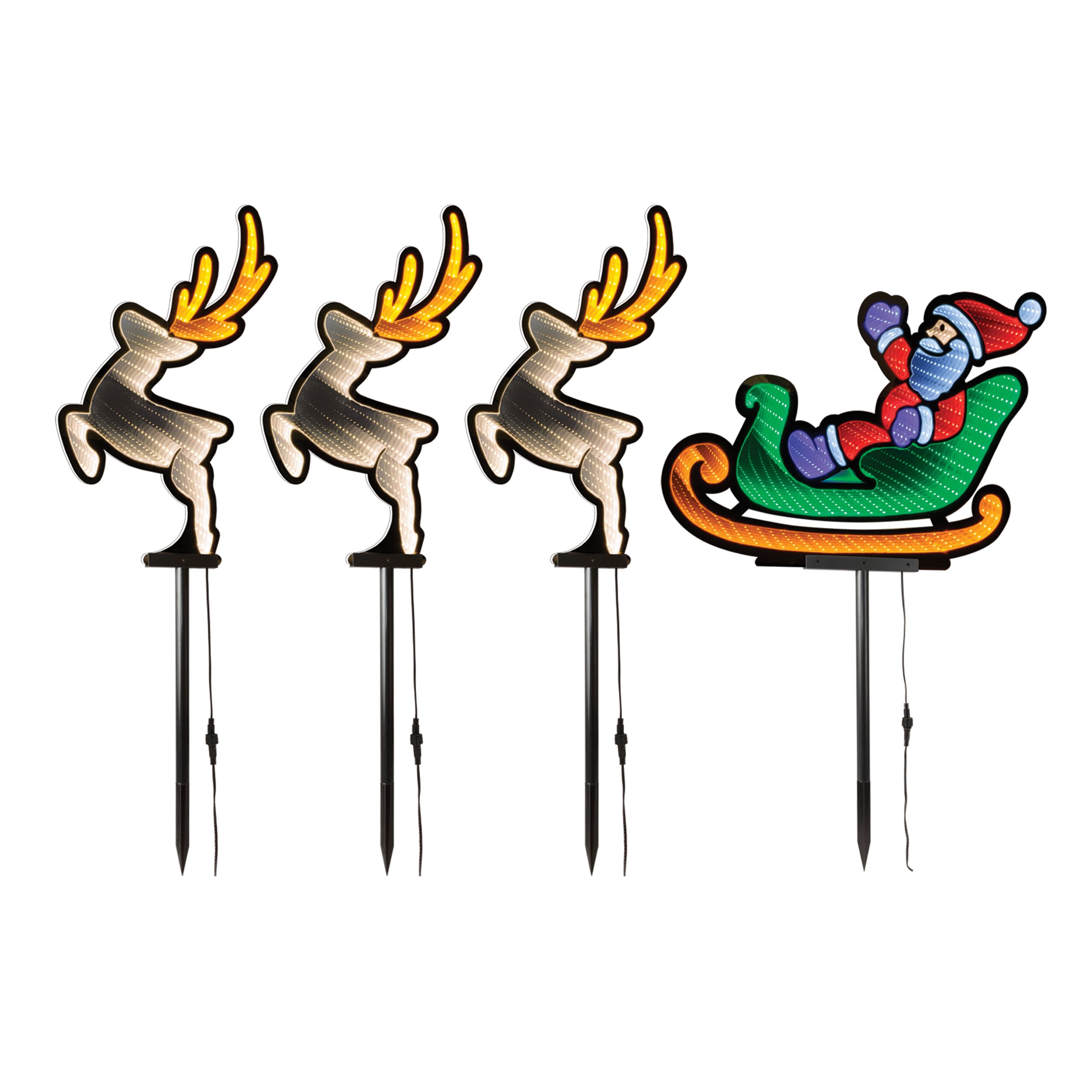 Santa and Sleigh Pathway Light Ekkolight (Set of 4), MULTICOLOR, hi-res image number 0