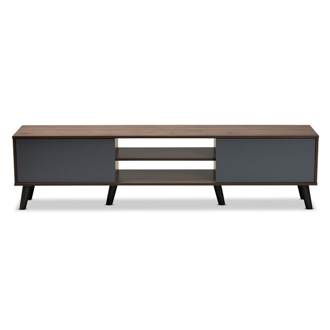 Clapton Modern and Contemporary Multi-Tone Grey and Walnut Brown Finished Wood TV Stand, GREY, alternate image number 3
