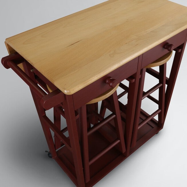 Breakfast Cart with Drop-Leaf Table-Red, , alternate image number 12