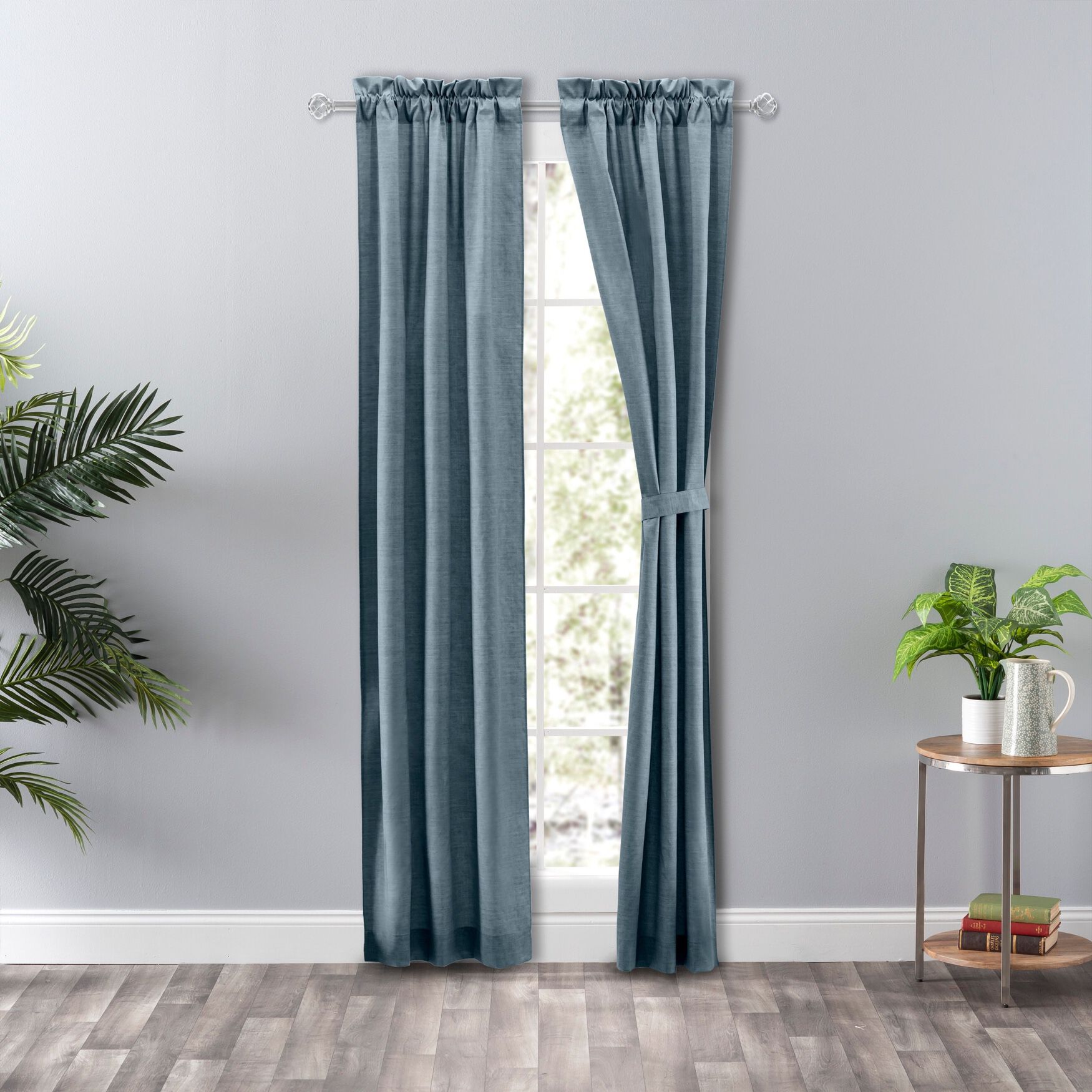 Lisa Solidtextured Tailored Panel Pair, DUSTY BLUE, hi-res image number 0