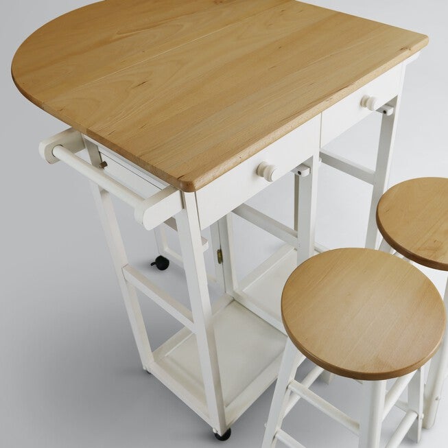 Breakfast Cart with Drop-Leaf Table-White, , alternate image number 10