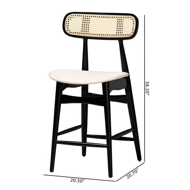 Tarana Mid-Century Modern Grey Fabric And Walnut Brown Finished Wood 2-Piece Counter Stool Set, , alternate image number null