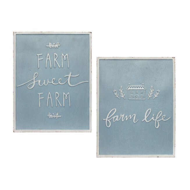 Farm Sign (Set of 2) 14 inchesL x 18 inchesH Metal, BLUE/WHITE, hi-res image number 0