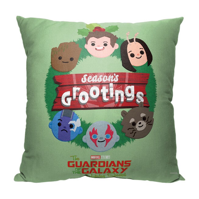 Marvel Gotg Holidayseasons Grootings Wreath 18X18 Printed Throw Pillow, O, hi-res image number null
