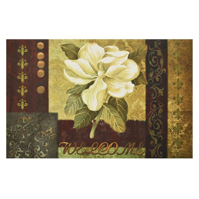 Welcome Outdoor Rubber Entrance Mat 18 inches x 30 inches, WHITE FLOWER, hi-res image number null