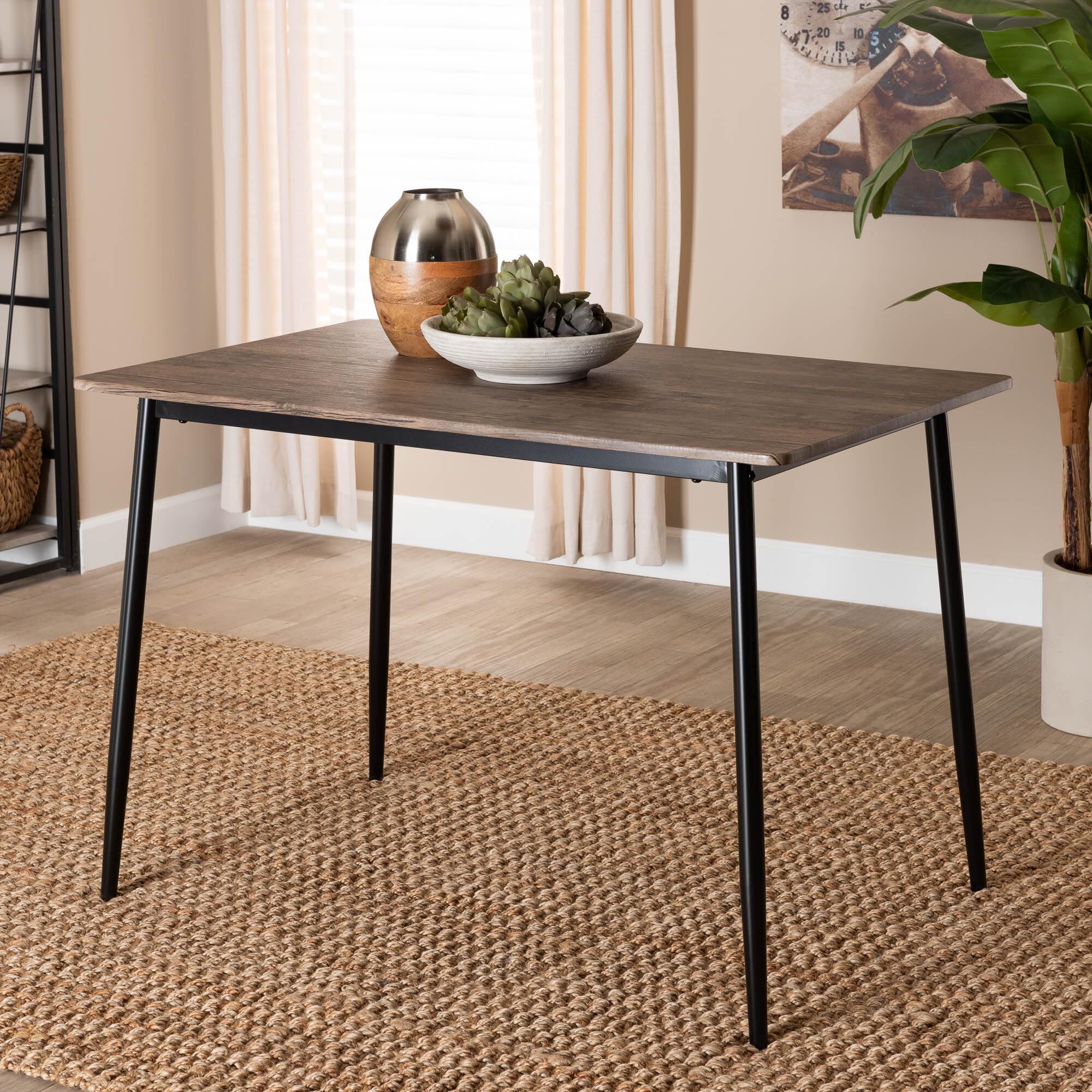 Dalair Industrial Rustic Brown Wood and Metal Dining Table, BROWN, hi-res image number 0
