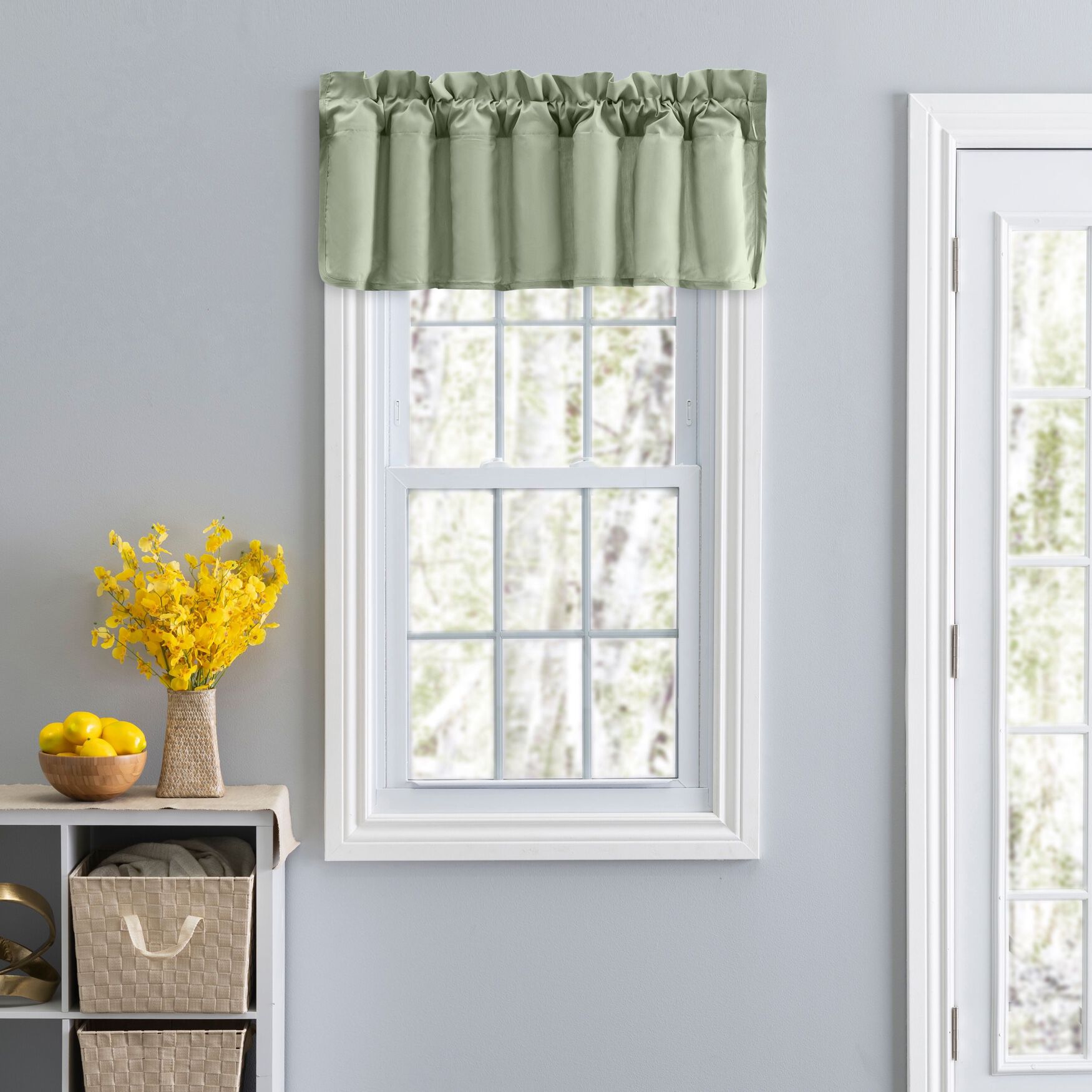 Stacey Curtain Color Lined Swag Set Filler Valance, SAGE, hi-res image number 0