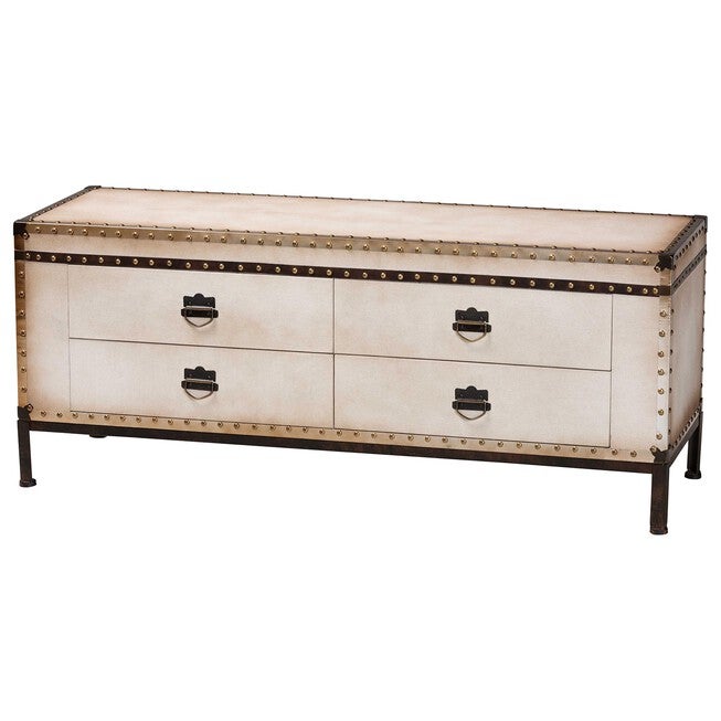 Heaton Vintage Weathered White Canvas 4-Drawer Storage Bench, BEIGE, alternate image number null