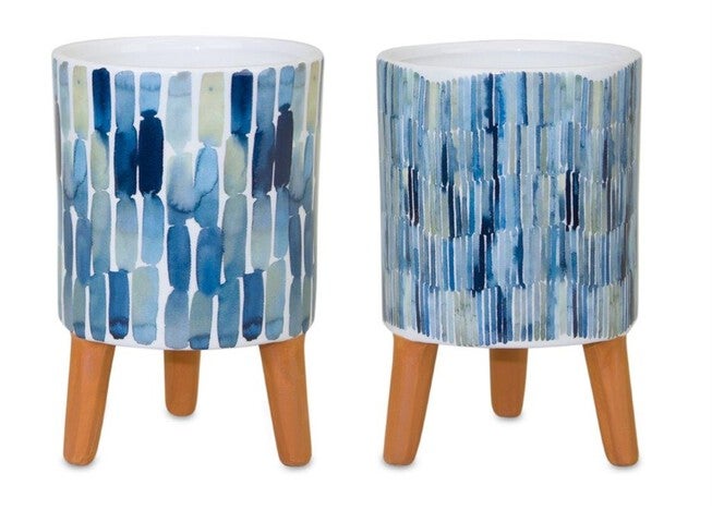 Pot with Legs (Set of 2) 3.75 inchesD x 6 inchesH Dolomite, BLUE/BROWN/WHITE, hi-res image number null