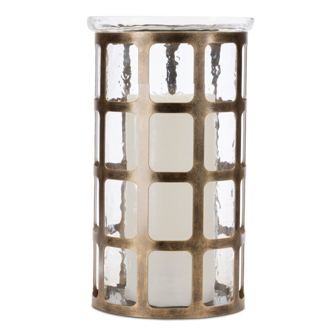 Wavy Glass Candle Holder with Distressed Metal Frame 12.25 inchesH, GOLD, alternate image number null