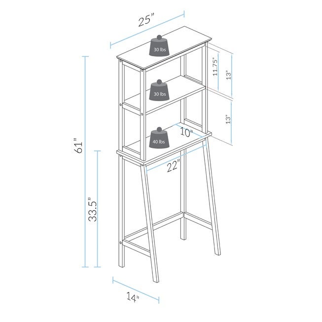 Spacesaver 100% Solid Wood Over The Toilet Rack with Shelves - White, , alternate image number 5