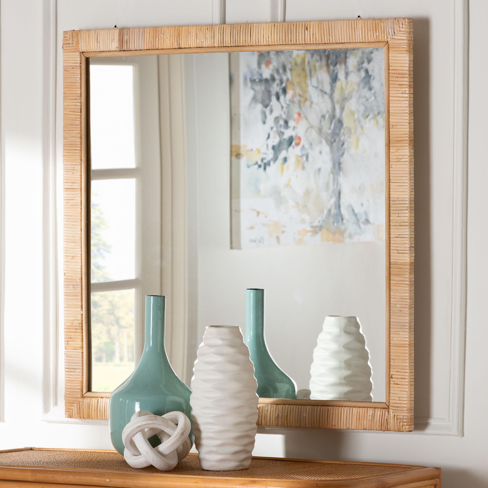 Lankston Bohemian Natural Rattan Square Accent Wall Mirror, NATURAL, hi-res image number 0