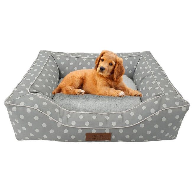 Dots Printing poly-cotton bolster with detachable faux fur cushion Large Size, GREY, hi-res image number null