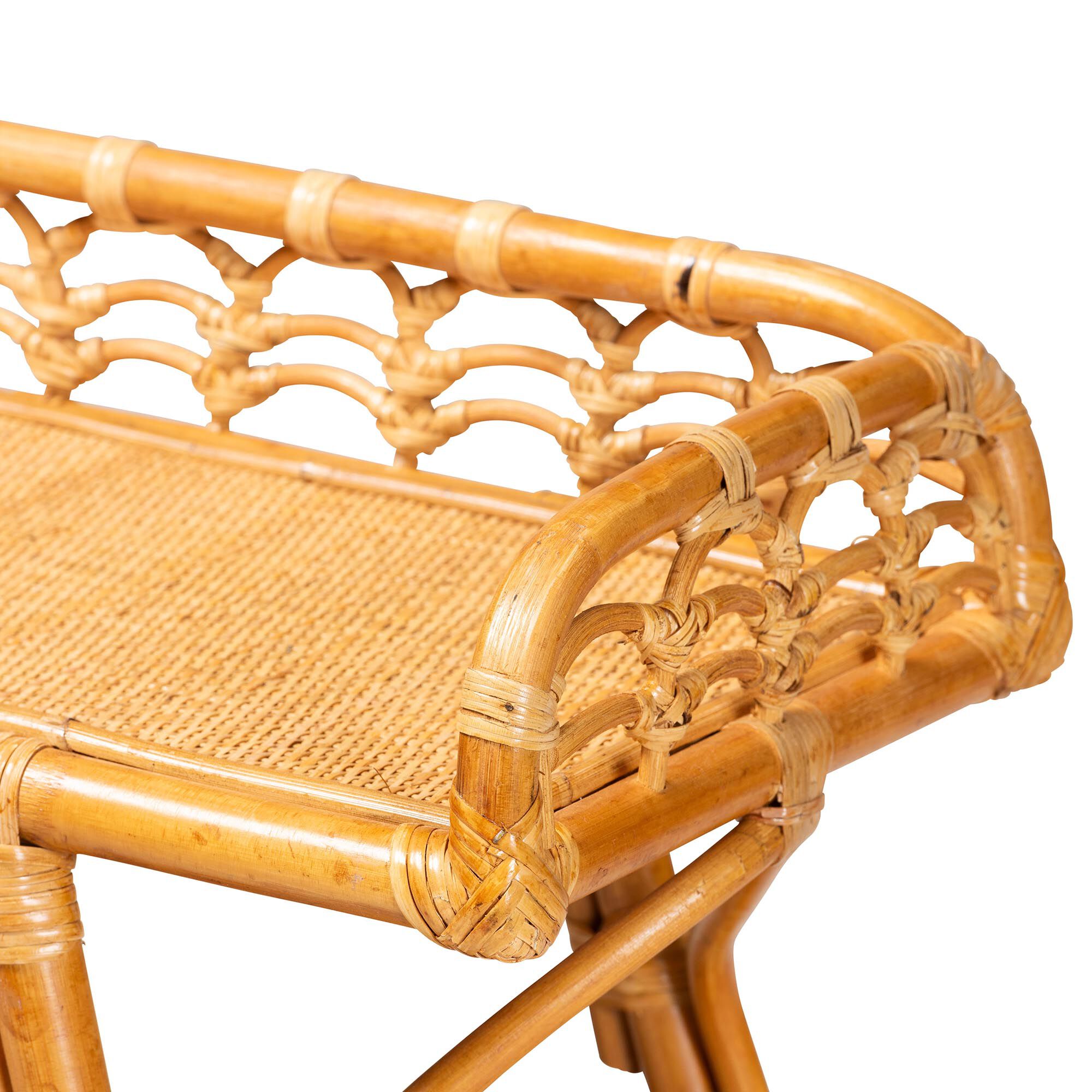 Nayana Modern Bohemian Natural Rattan 2-Tier Console Table, LIGHT HONEY, alternate image number 6