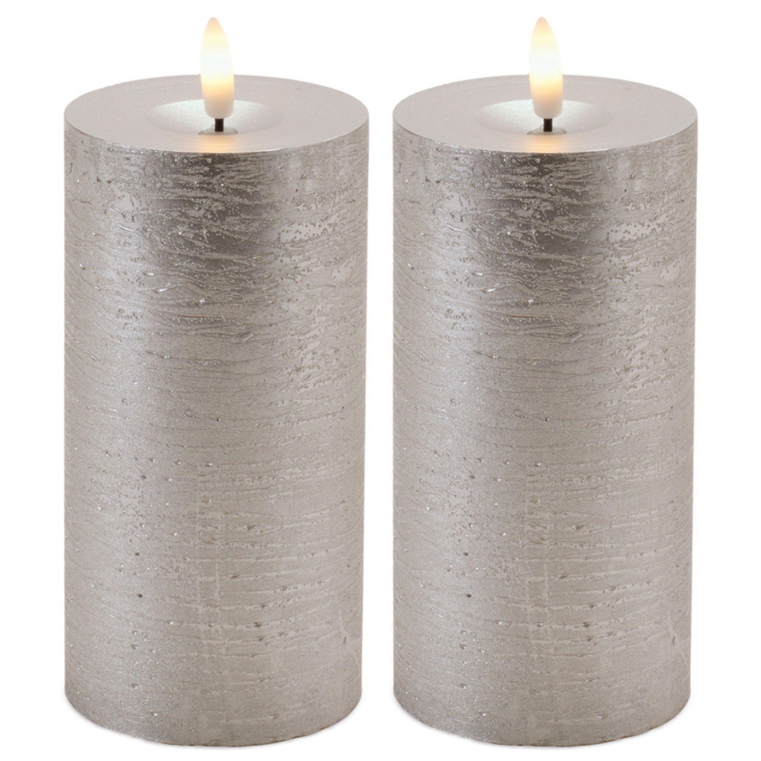 Metallic FIA Wick LED Candle (Set of 2), SILVER, alternate image number 2
