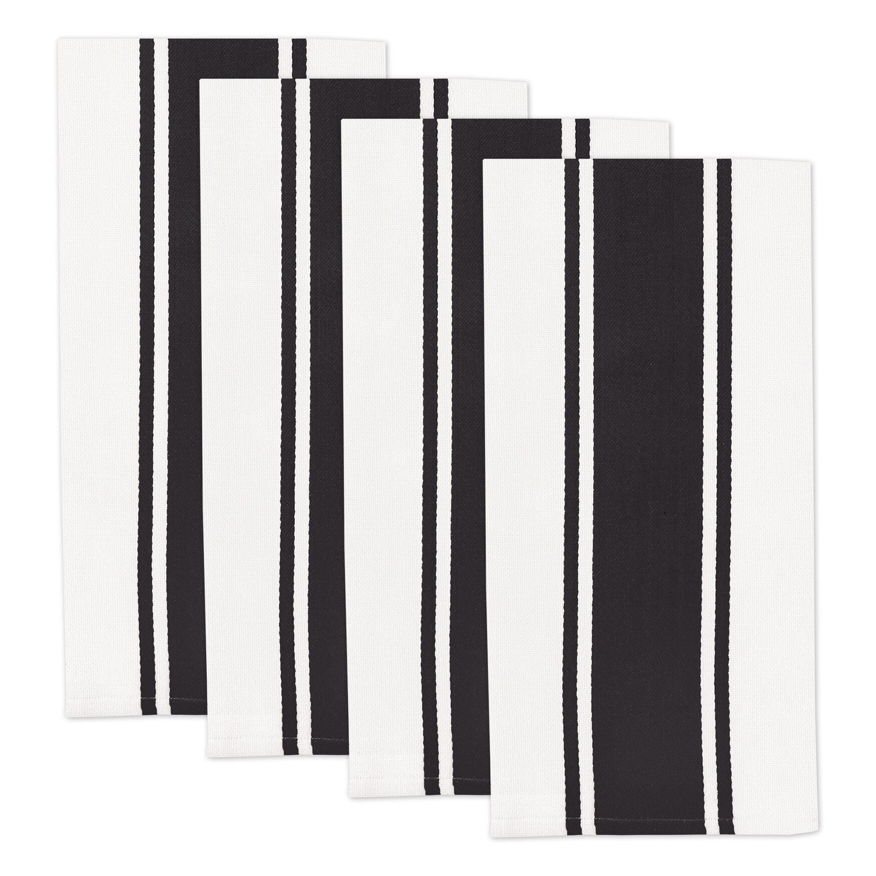 Classic Stripe Cotton Kitchen Dish Towel, Set 4, BLACK WHITE, hi-res image number 0