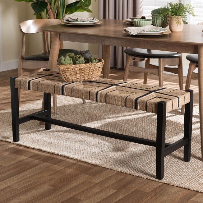 Paper Color Bench Prita Woven Paper Loom Bench with Mahogany Wood Frame | King Size