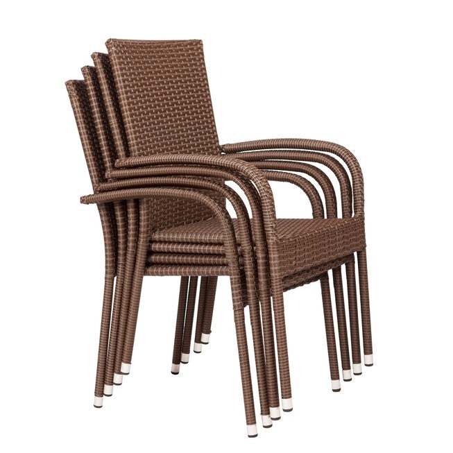 Morgan Outdoor Wicker Stacking Chair - Mocha - Set of 4, , alternate image number null