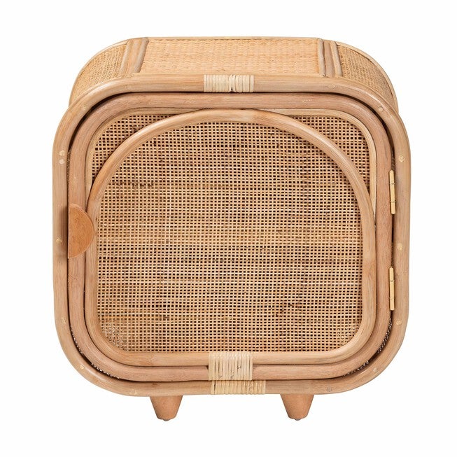 Keita Bohemian Natural Rattan and Mahogany Wood Nightstand, NATURAL, alternate image number 4