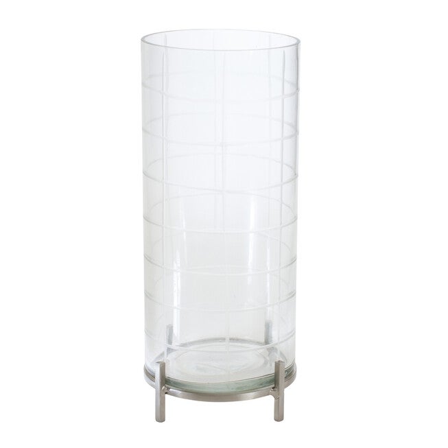 Candle Holder 5.5 inchesD x 12 inchesH Glass/Iron, SILVER, hi-res image number 0