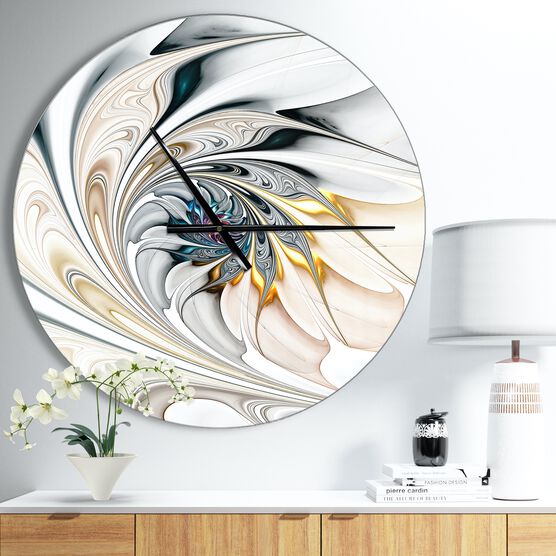 White Stained Glass Floral Art Modern Wall Clock, WHITE, hi-res image number null