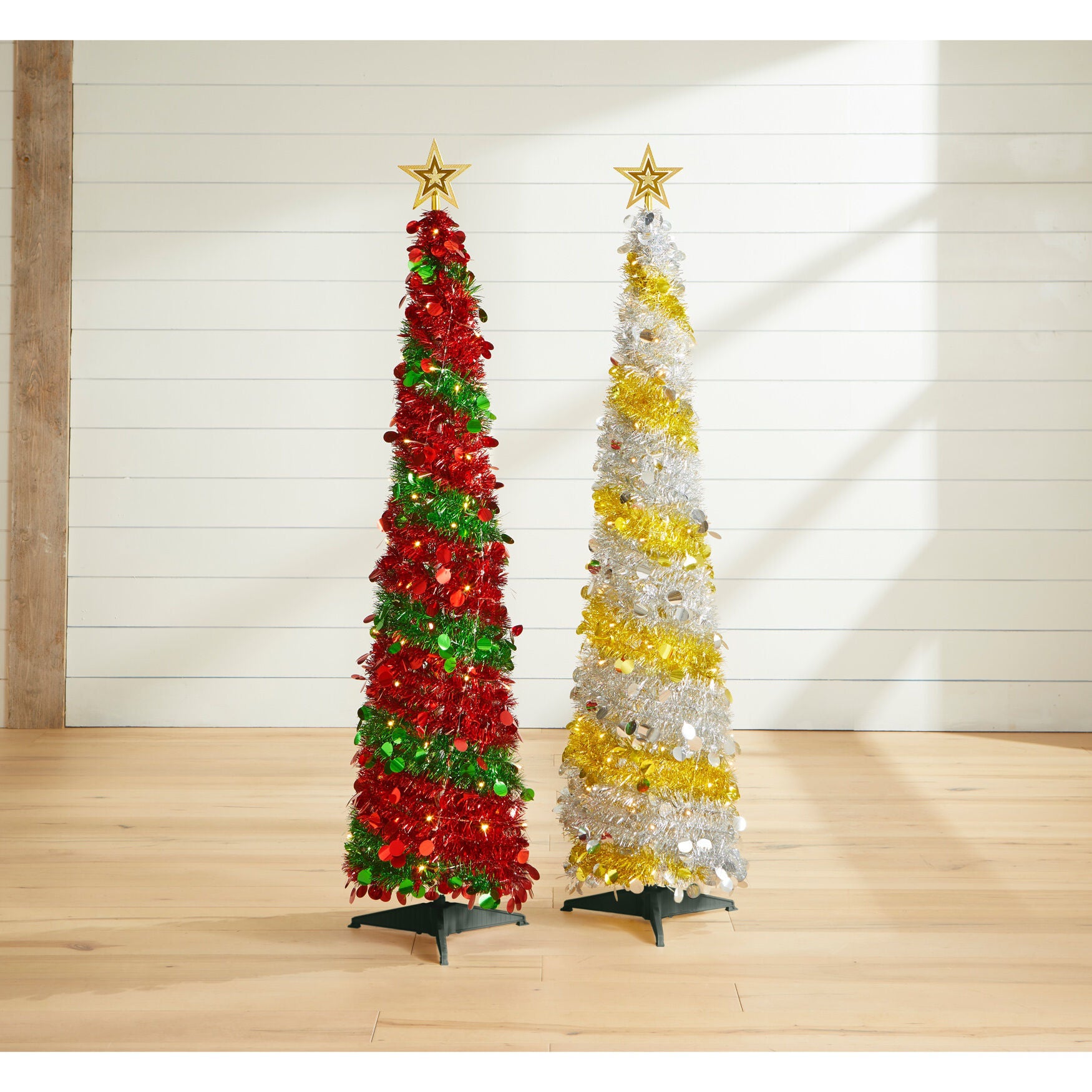 5' Pre-Lit Pop-Up Tinsel Christmas Tree, SILVER GOLD, hi-res image number 0