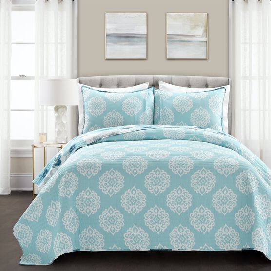 Lush Décor Leah Quilt Blue 3Pc Set, , on-hover image number null
