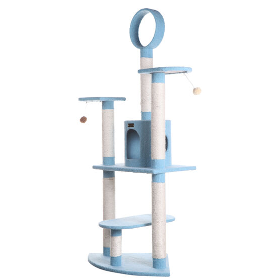 Classic 65" Real Wood Five Levels Cat Tree With Perch, Condo, Hanging Tunnel, , alternate image number null